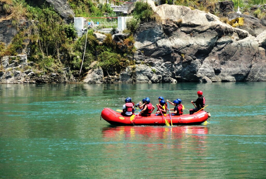 image represents river rafting
